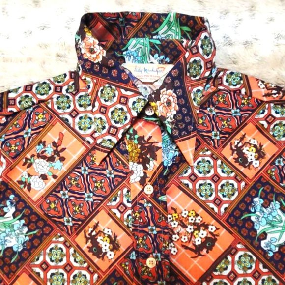 Vintage Tops - Vintage Coral Floral Disco Shirt